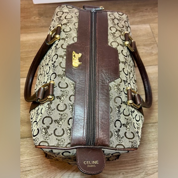 Vintage CELINE Boston Bag Brown and Cream Monogram with Leather Accents - Picture 5 of 12